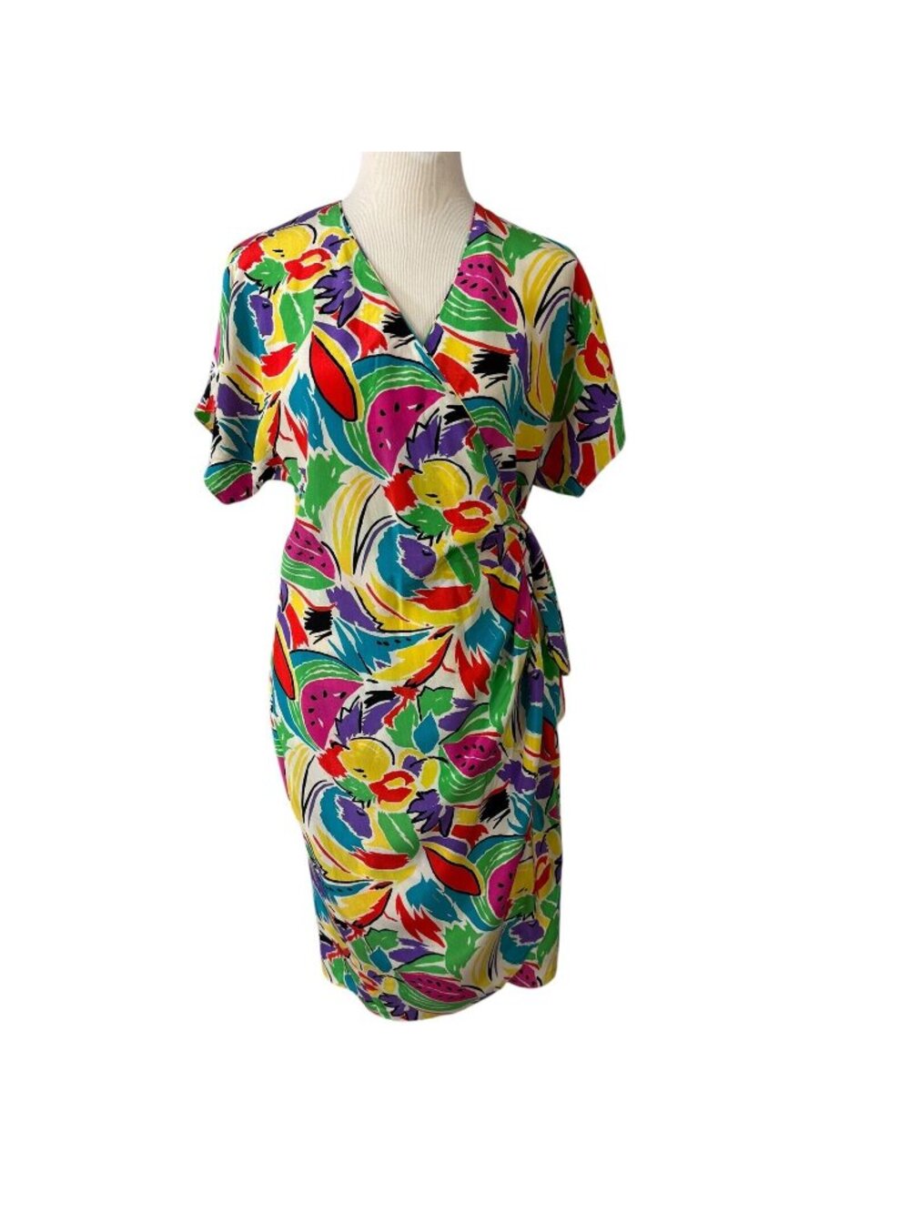 Silk Studio for Petites Wrap Dress Multicolored Print Vintage 1990s Y2K Size 12
